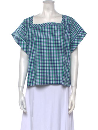 Stella Jean Plaid Print Square Neckline Top