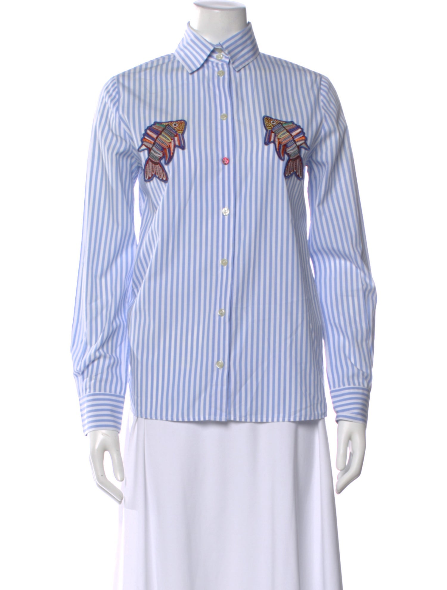 Stella Jean Striped Long Sleeve Button-Up Top