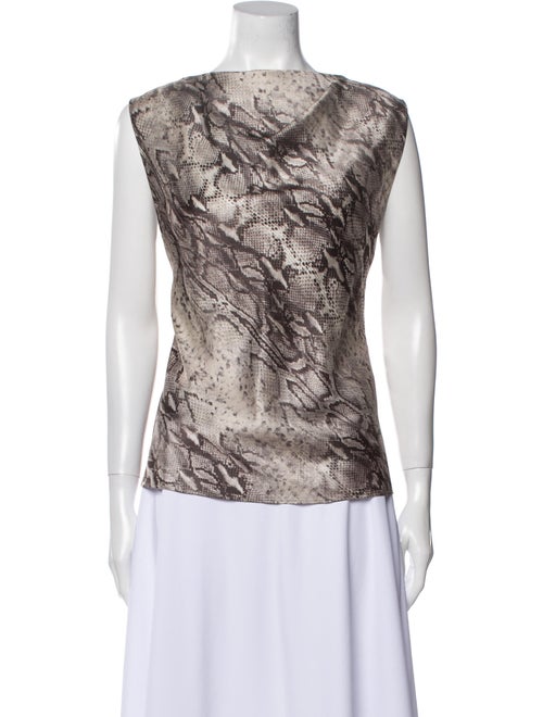 RtA Denim Animal Print Cowl Neck Top Denim