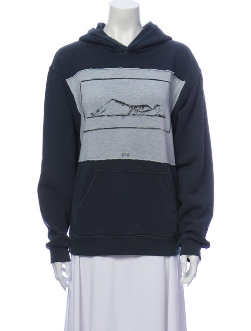 RtA Denim Graphic Print Crew Neck Sweatshirt Denim