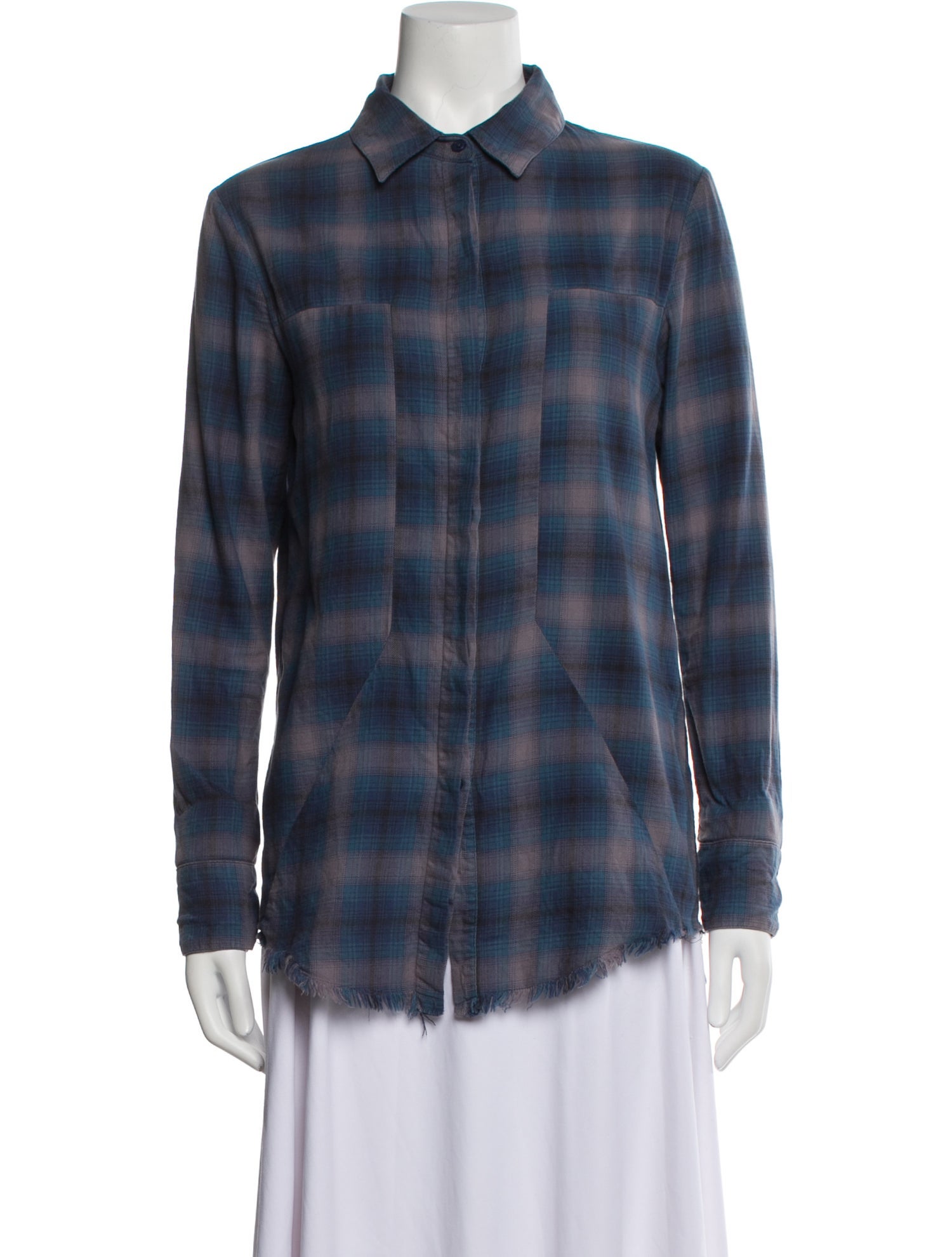 RtA Plaid Print Long Sleeve Button-Up Top