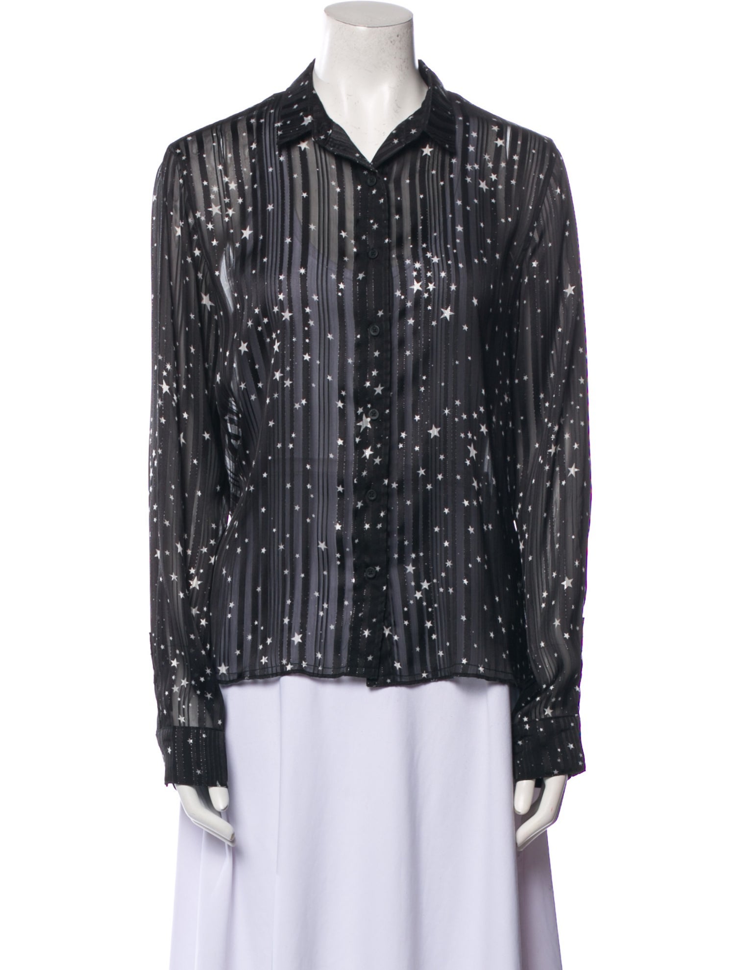 RtA Printed Long Sleeve Button-Up Top