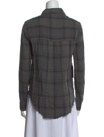 RtA Linen Plaid Print Button-Up Top