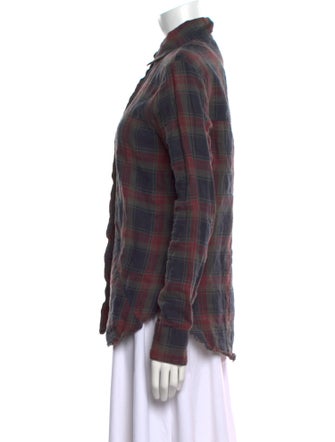 RtA Linen Plaid Print Button-Up Top
