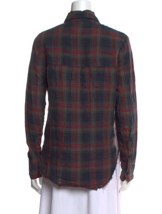 RtA Linen Plaid Print Button-Up Top