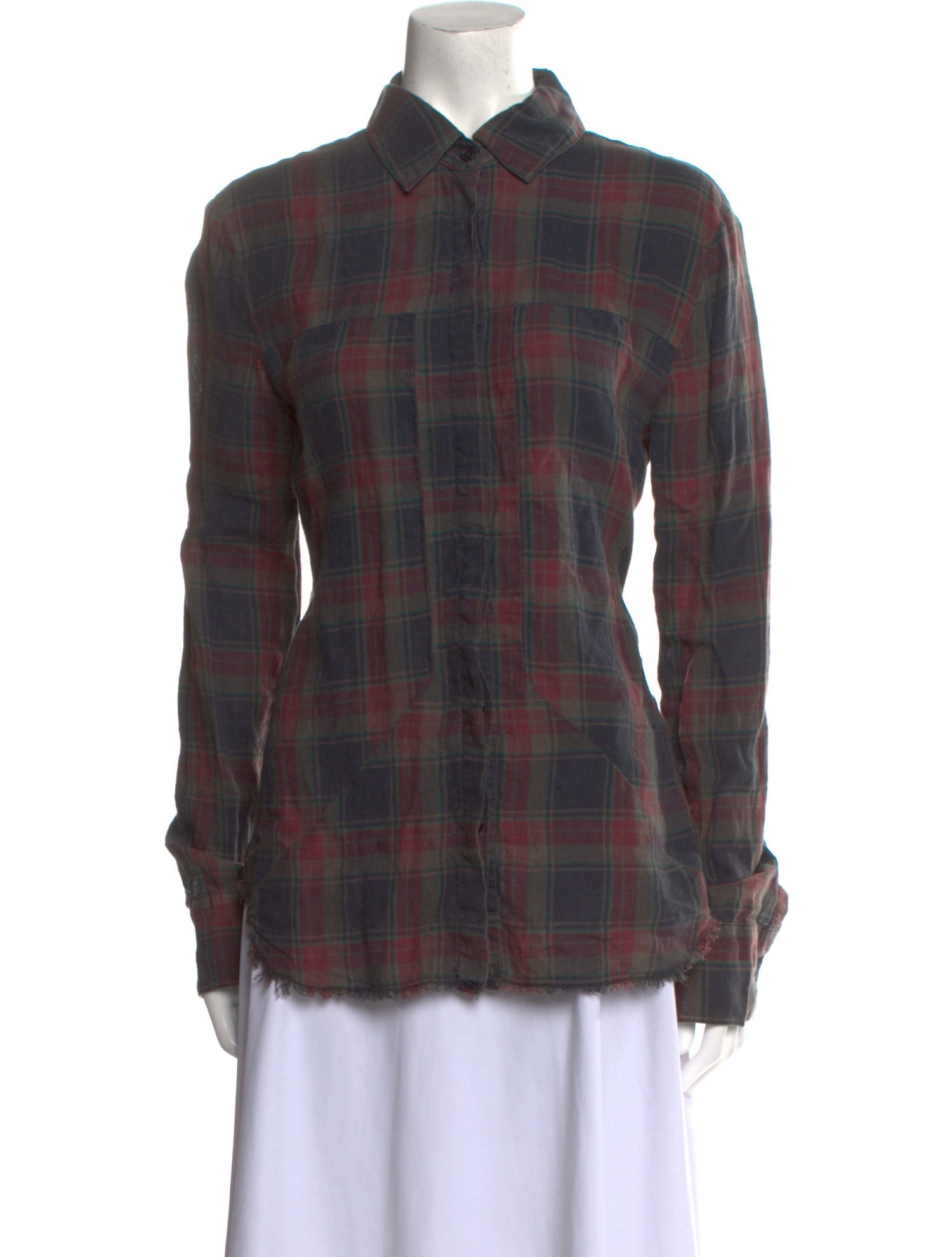 RtA Linen Plaid Print Button-Up Top