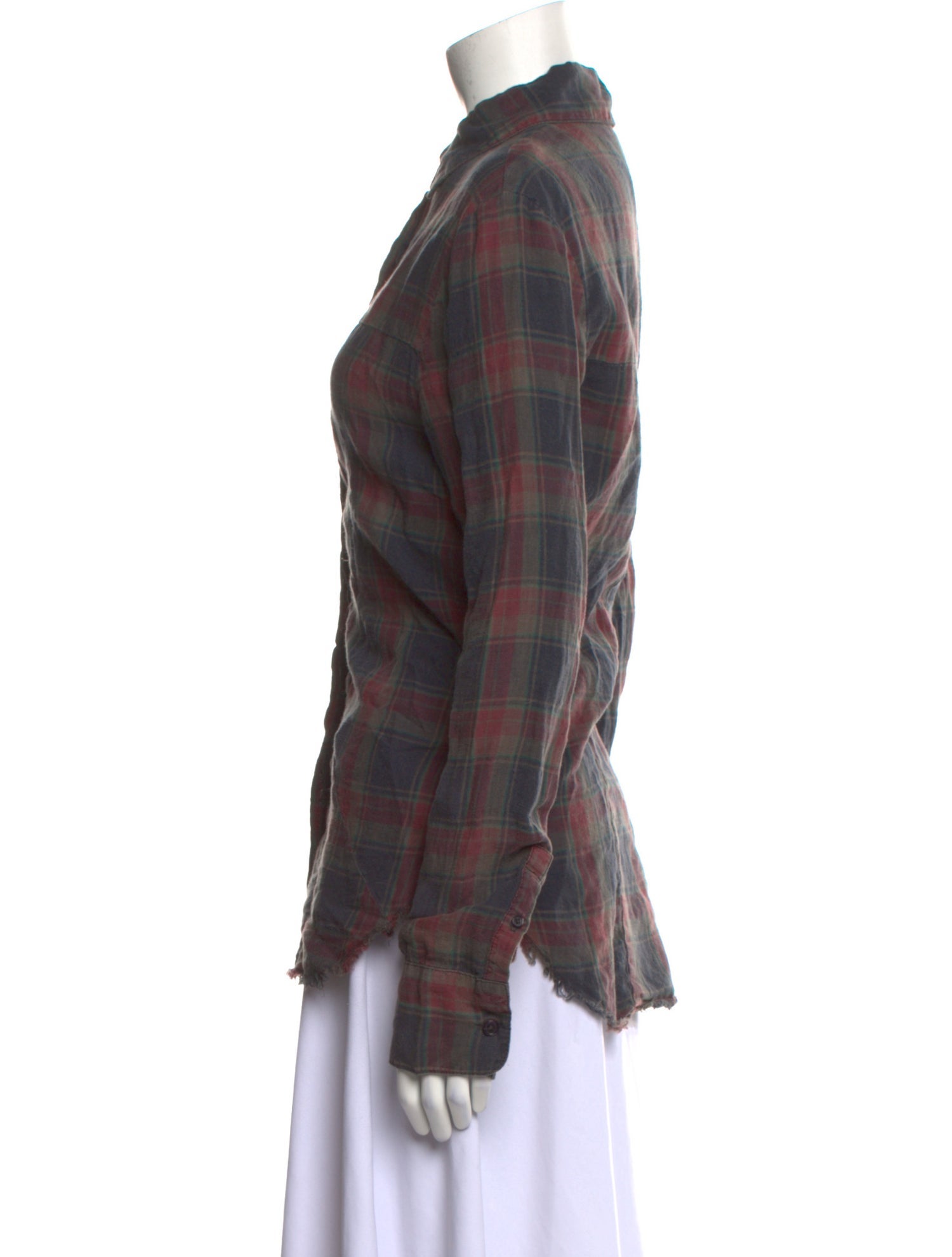 RtA Linen Plaid Print Button-Up Top