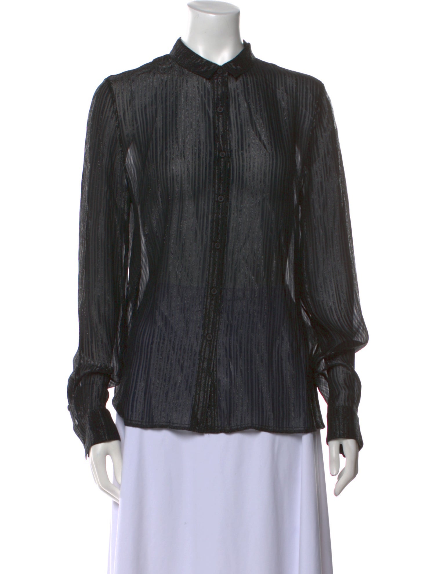 RtA Silk Mock Neck Button-Up Top