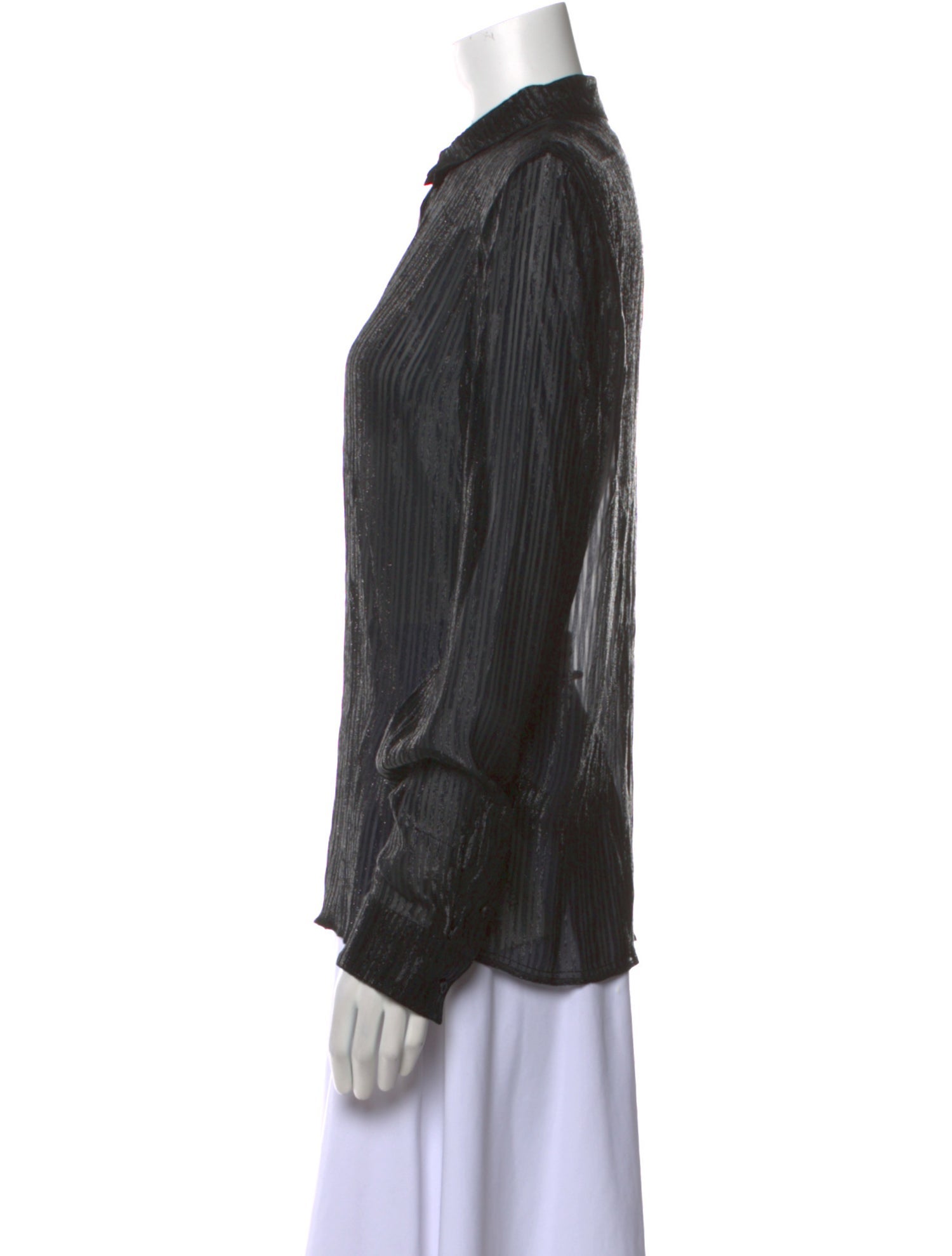 RtA Silk Mock Neck Button-Up Top