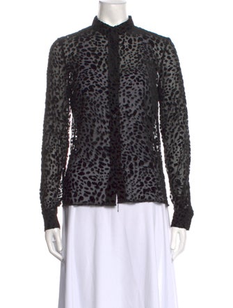 RtA Animal Print Mock Neck Button-Up Top