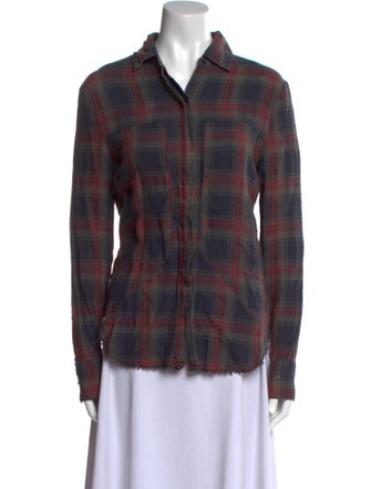 RtA Linen Plaid Print Button-Up Top