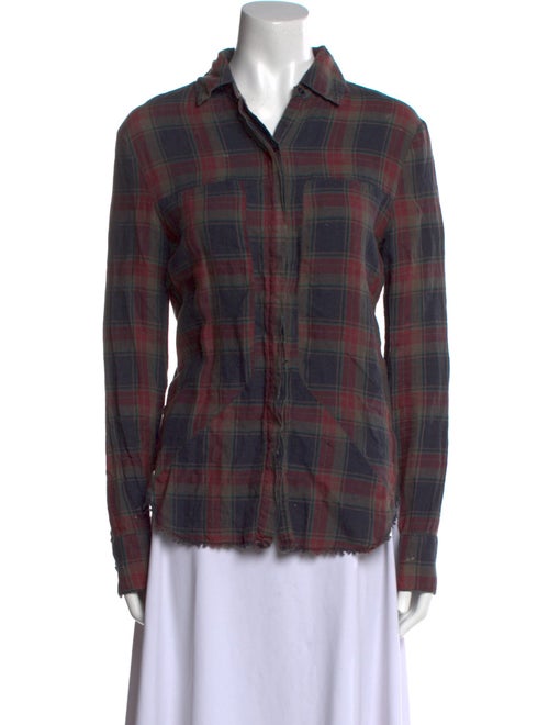 RtA Linen Plaid Print Button-Up Top