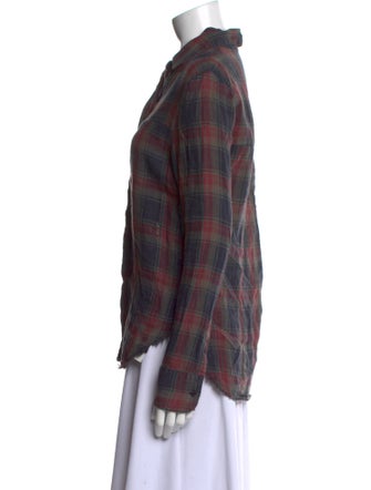 RtA Linen Plaid Print Button-Up Top