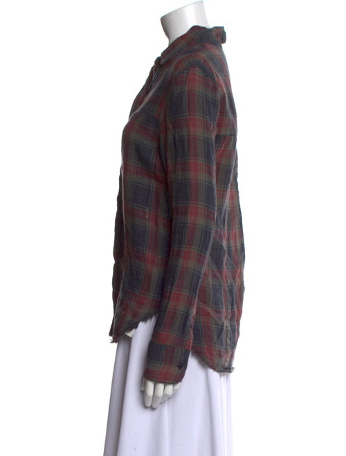 RtA Linen Plaid Print Button-Up Top