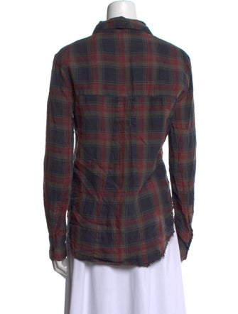 RtA Linen Plaid Print Button-Up Top