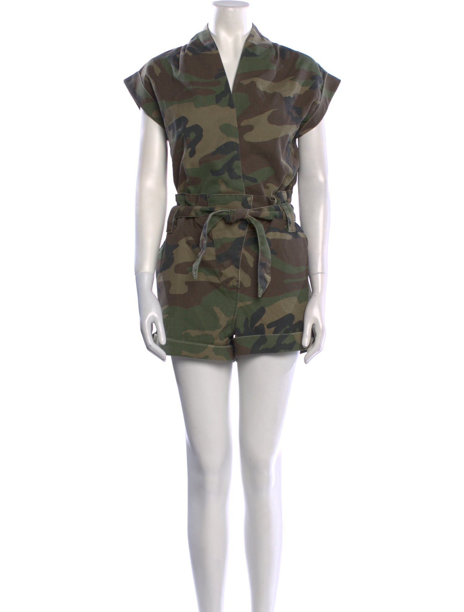 RtA Camouflage Print V-Neck Romper