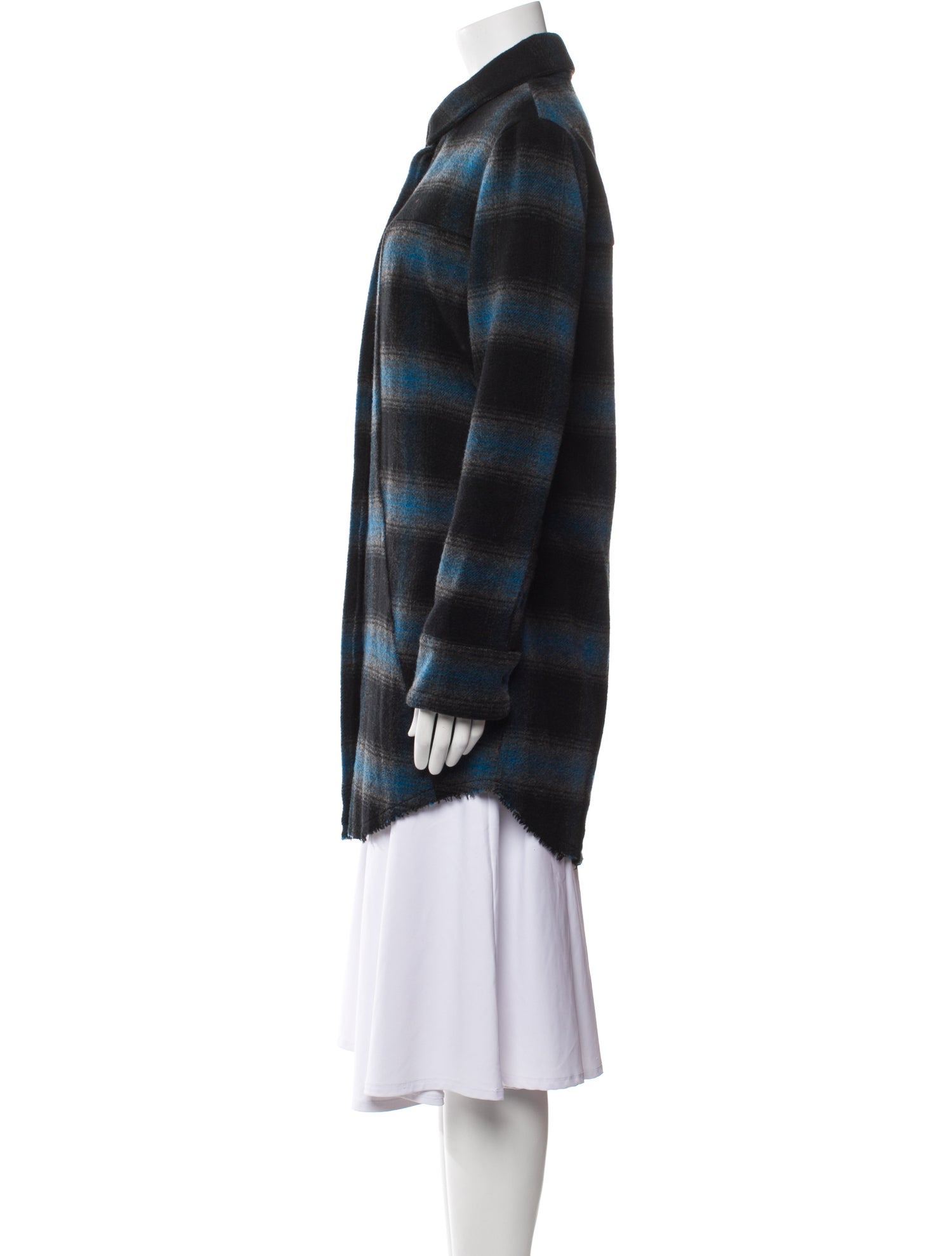 RtA Wool Plaid Print Faux Fur Coat