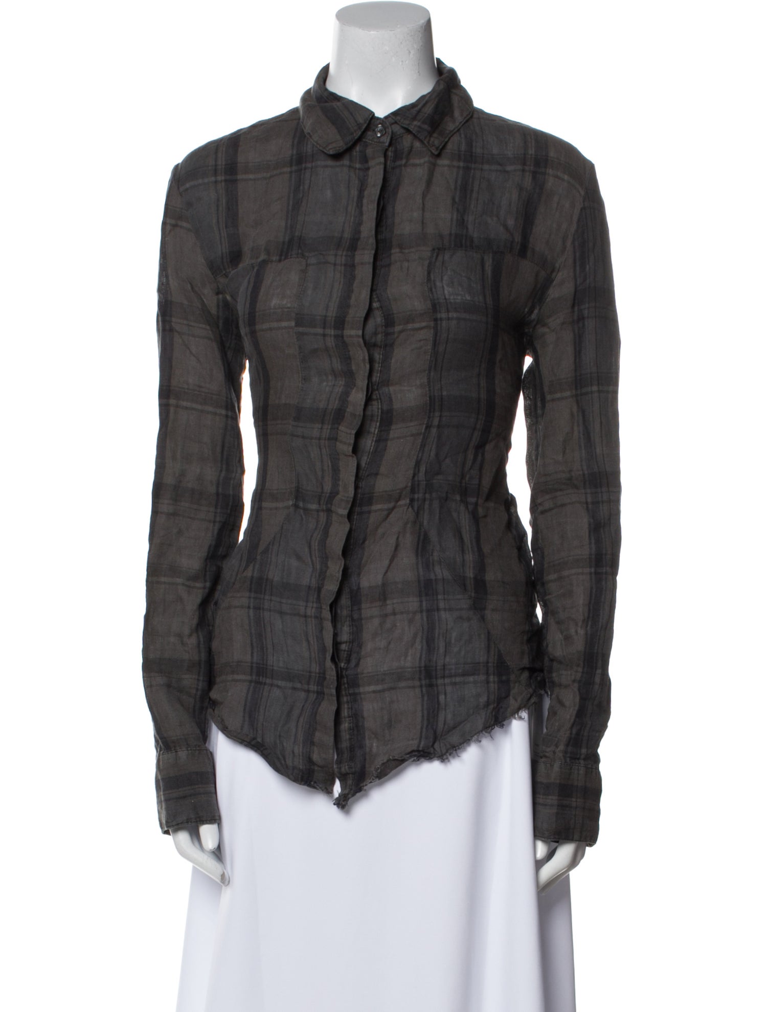 RtA Linen Plaid Print Button-Up Top