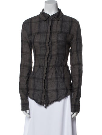 RtA Linen Plaid Print Button-Up Top