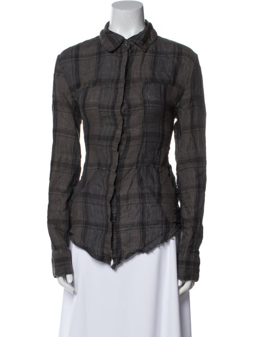 RtA Linen Plaid Print Button-Up Top