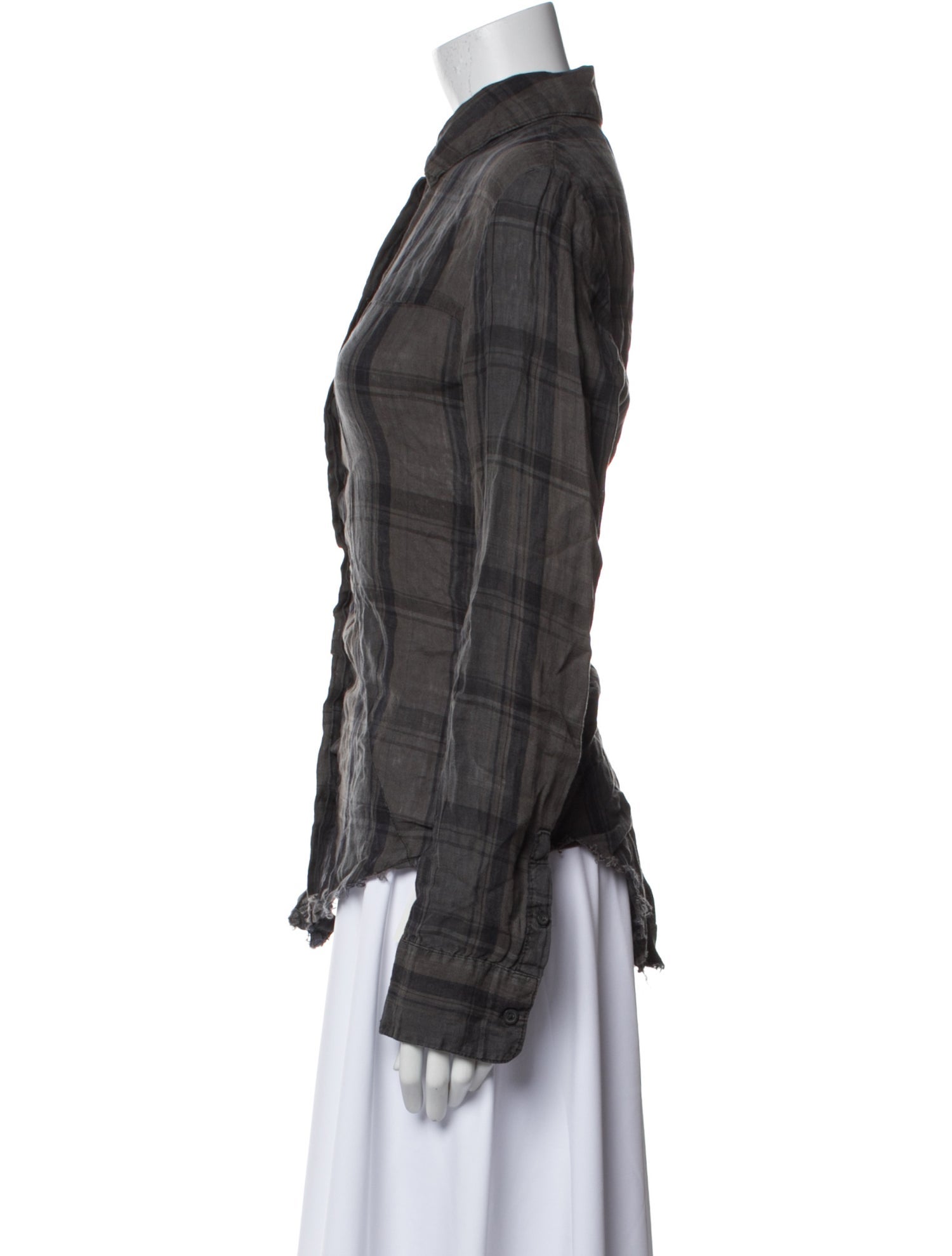 RtA Linen Plaid Print Button-Up Top