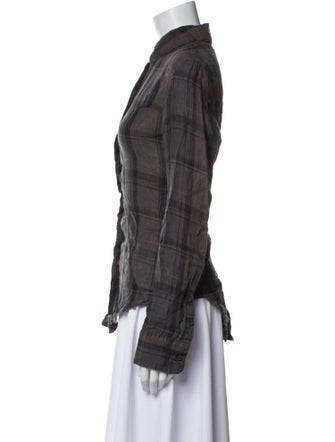 RtA Linen Plaid Print Button-Up Top