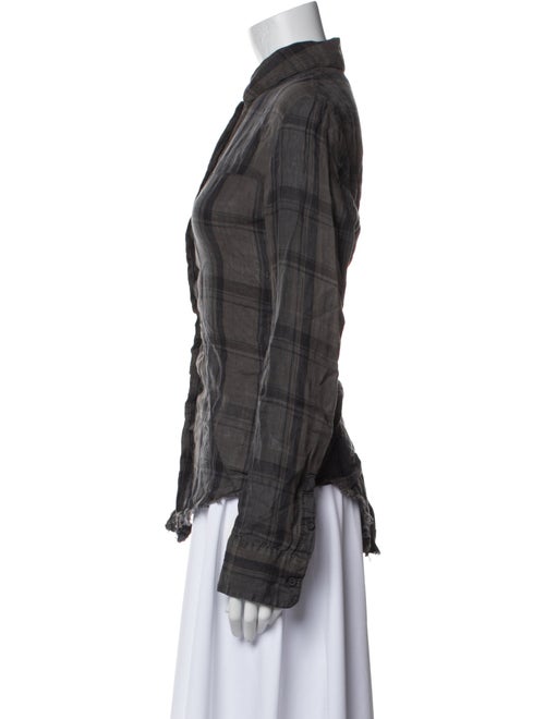 RtA Linen Plaid Print Button-Up Top