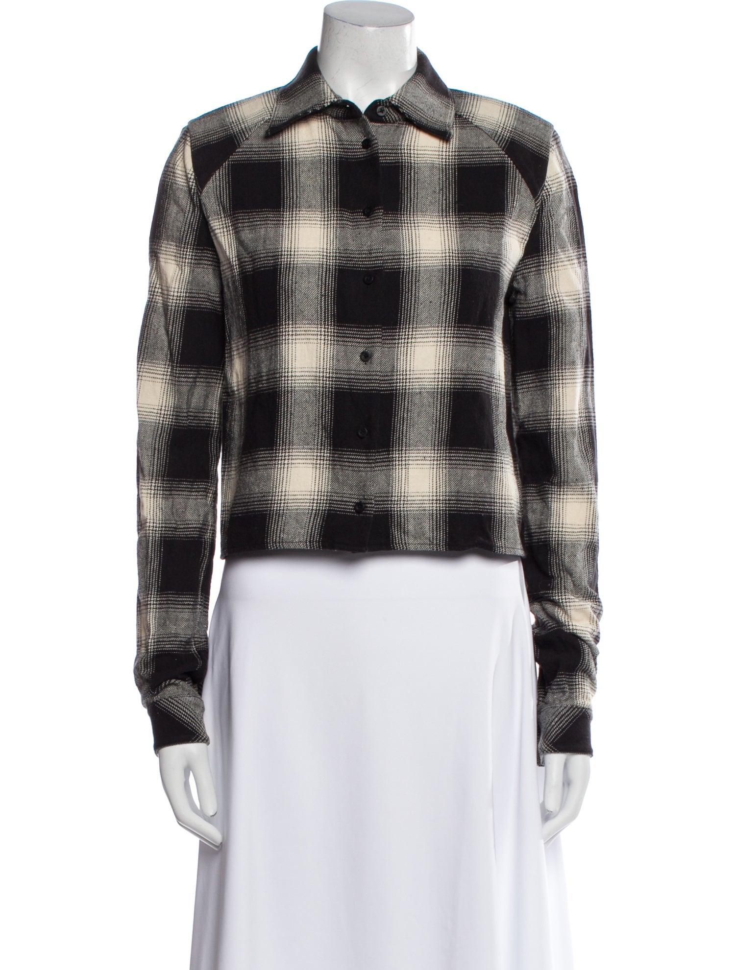 RtA Plaid Print Long Sleeve Crop Top