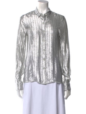 RtA Silk Mock Neck Button-Up Top