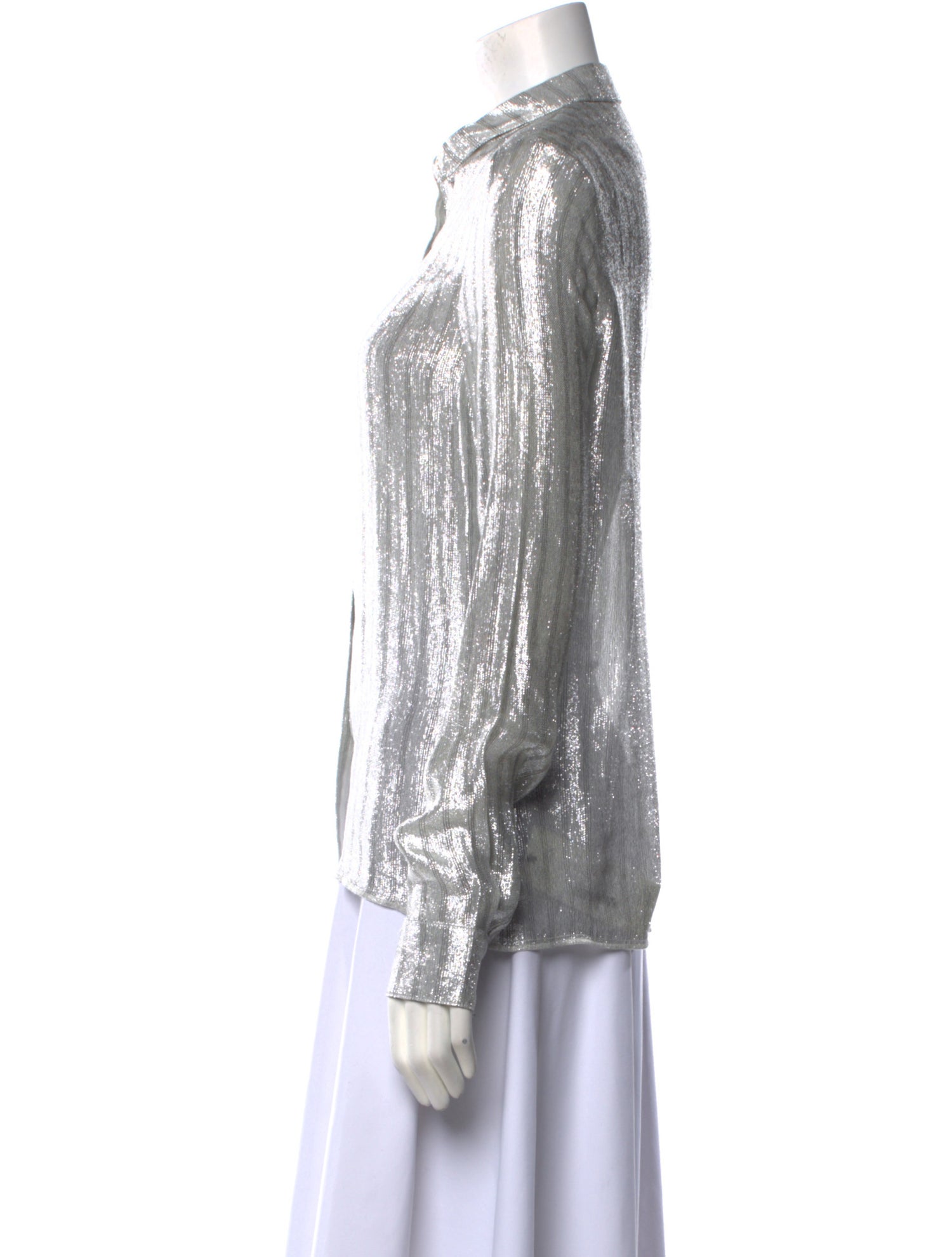 RtA Silk Mock Neck Button-Up Top