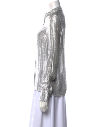 RtA Silk Mock Neck Button-Up Top