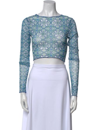 RtA Paisley Print Bateau Neckline Crop Top
