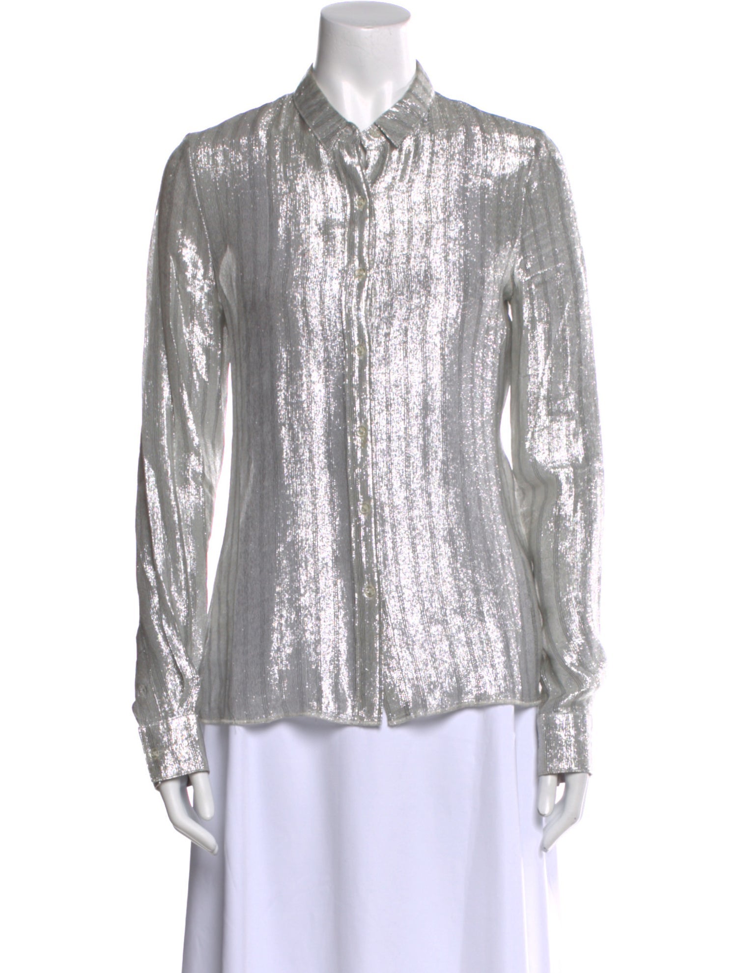 RtA Silk Long Sleeve Button-Up Top