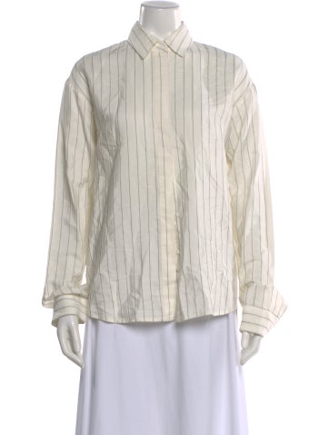 Pre-owned Rta Striped Long Sleeve Button-up Top In White