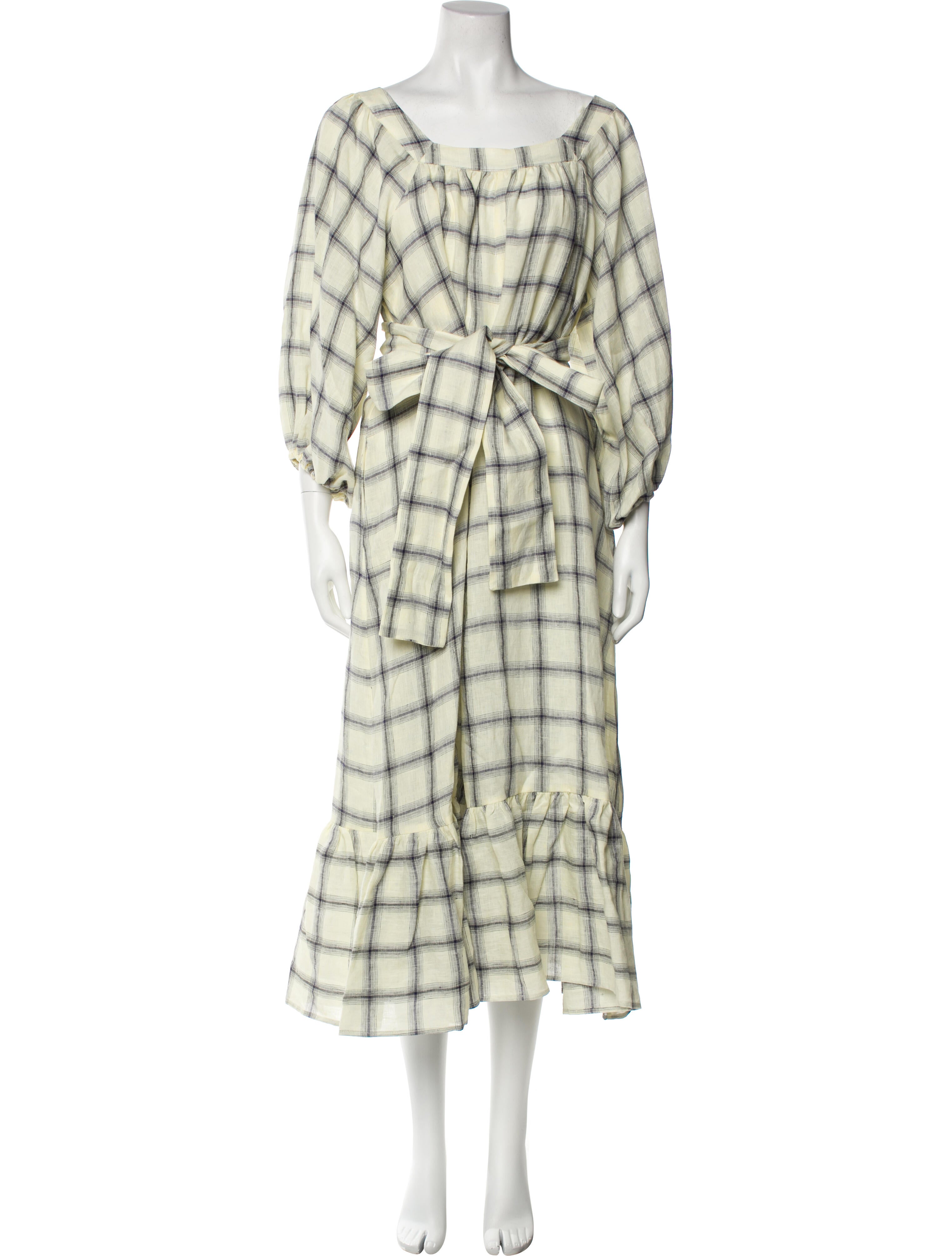 Lisa Marie Fernandez Linen Plaid Print Jumpsuit