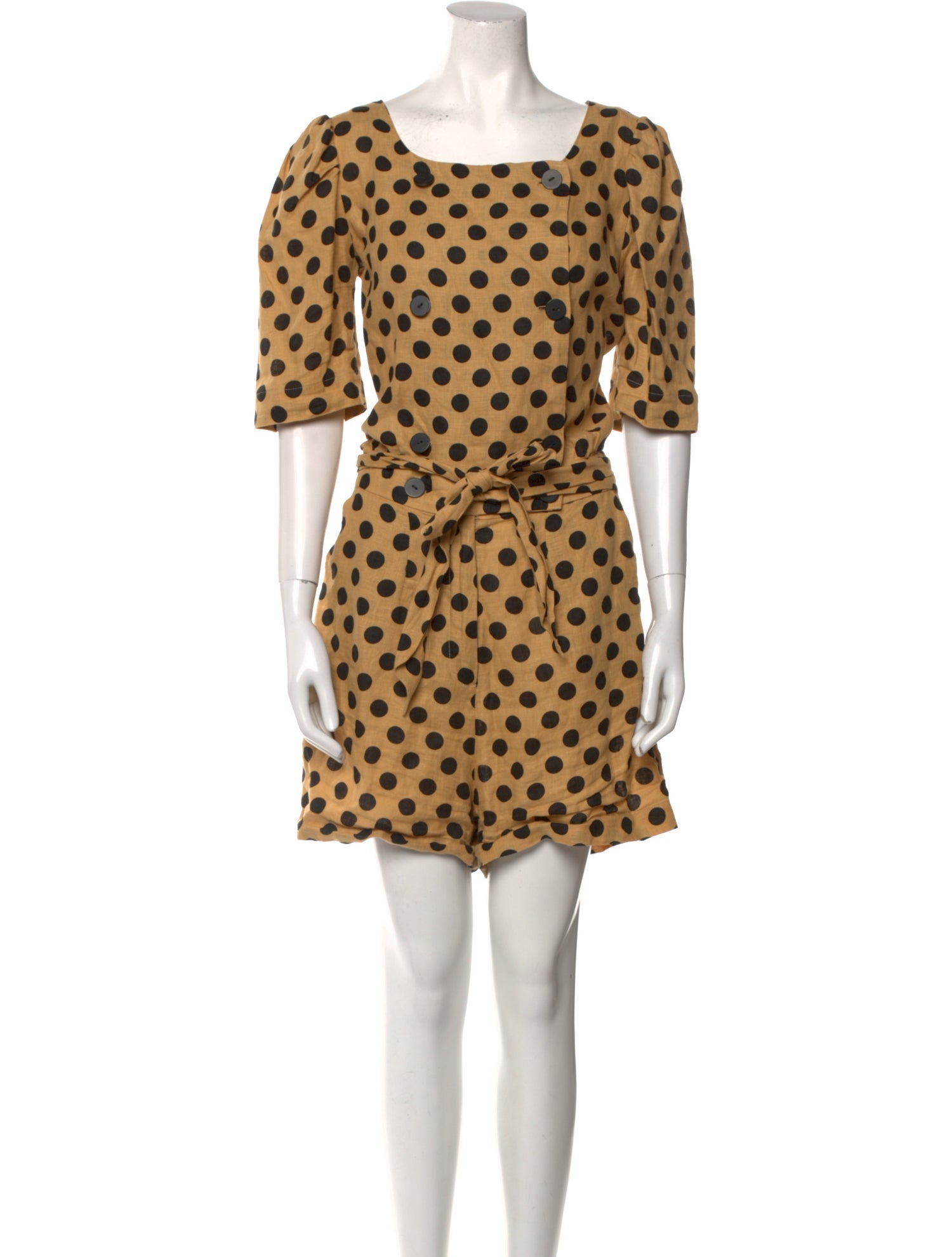 Lisa Marie Fernandez Linen Polka Dot Print Romper