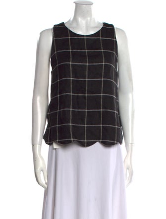 Lisa Marie Fernandez Linen Plaid Print Top