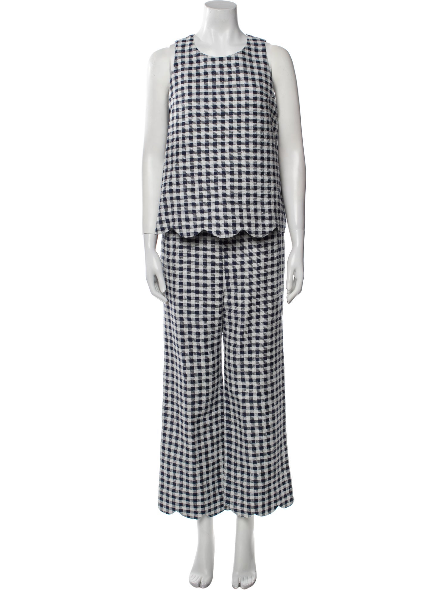 Lisa Marie Fernandez Plaid Print Scalloped Accent Pant Set