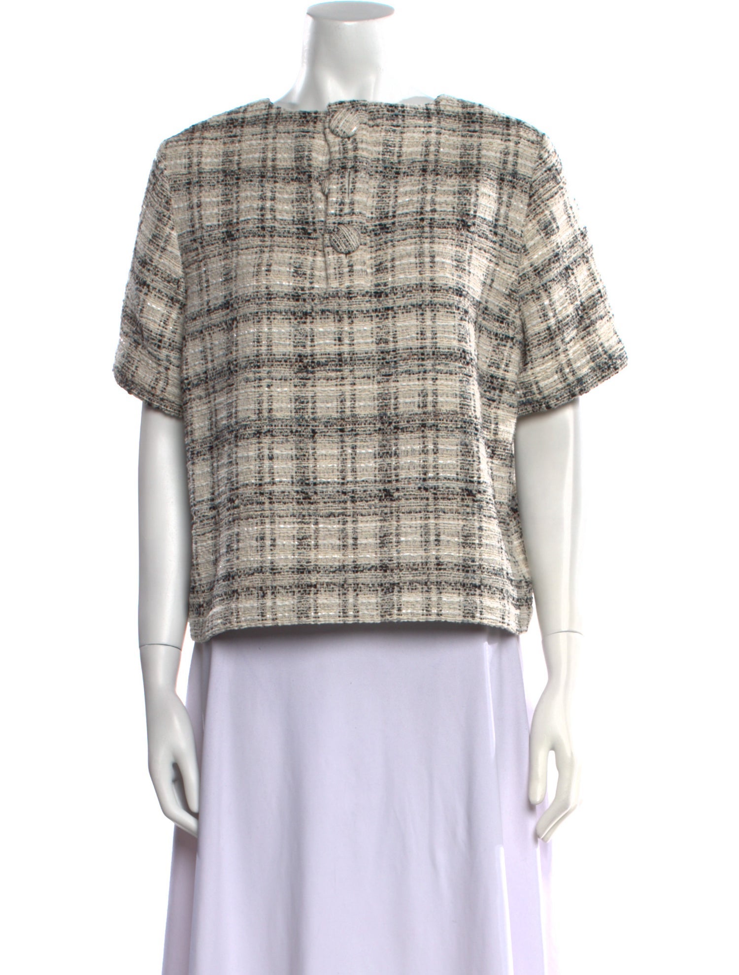 Lisa Marie Fernandez Plaid Print Bateau Neckline Crop Top