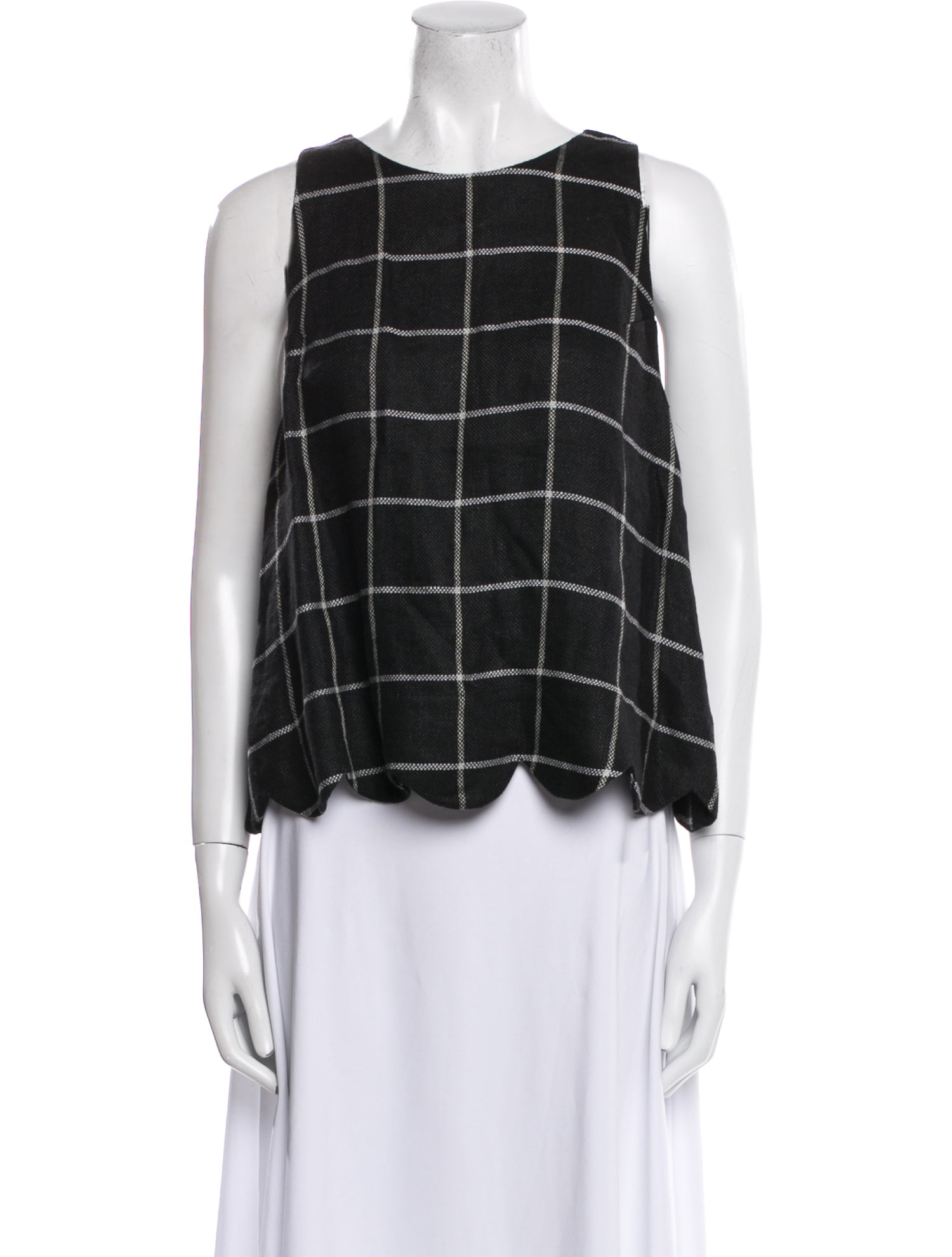 Lisa Marie Fernandez Linen Plaid Print Top