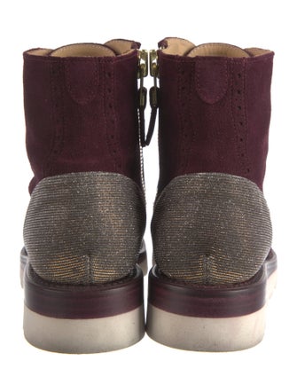 The Office of Angela Scott Suede Beaded Accents Combat Boots