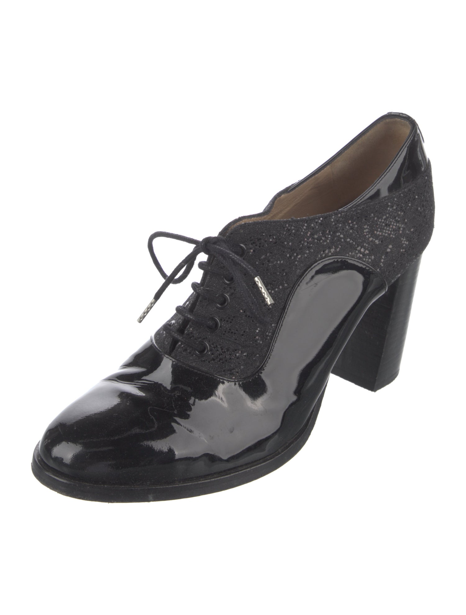 The Office of Angela Scott Patent Leather Sequin Embellishments Pumps