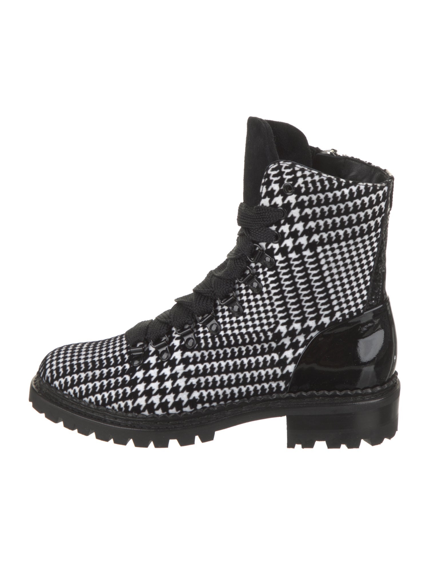 The Office of Angela Scott Velvet Houndstooth Print Combat Boots w/ Tags