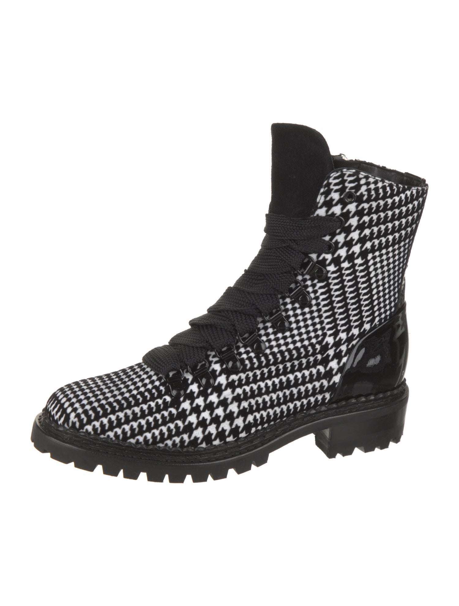 The Office of Angela Scott Velvet Houndstooth Print Combat Boots w/ Tags