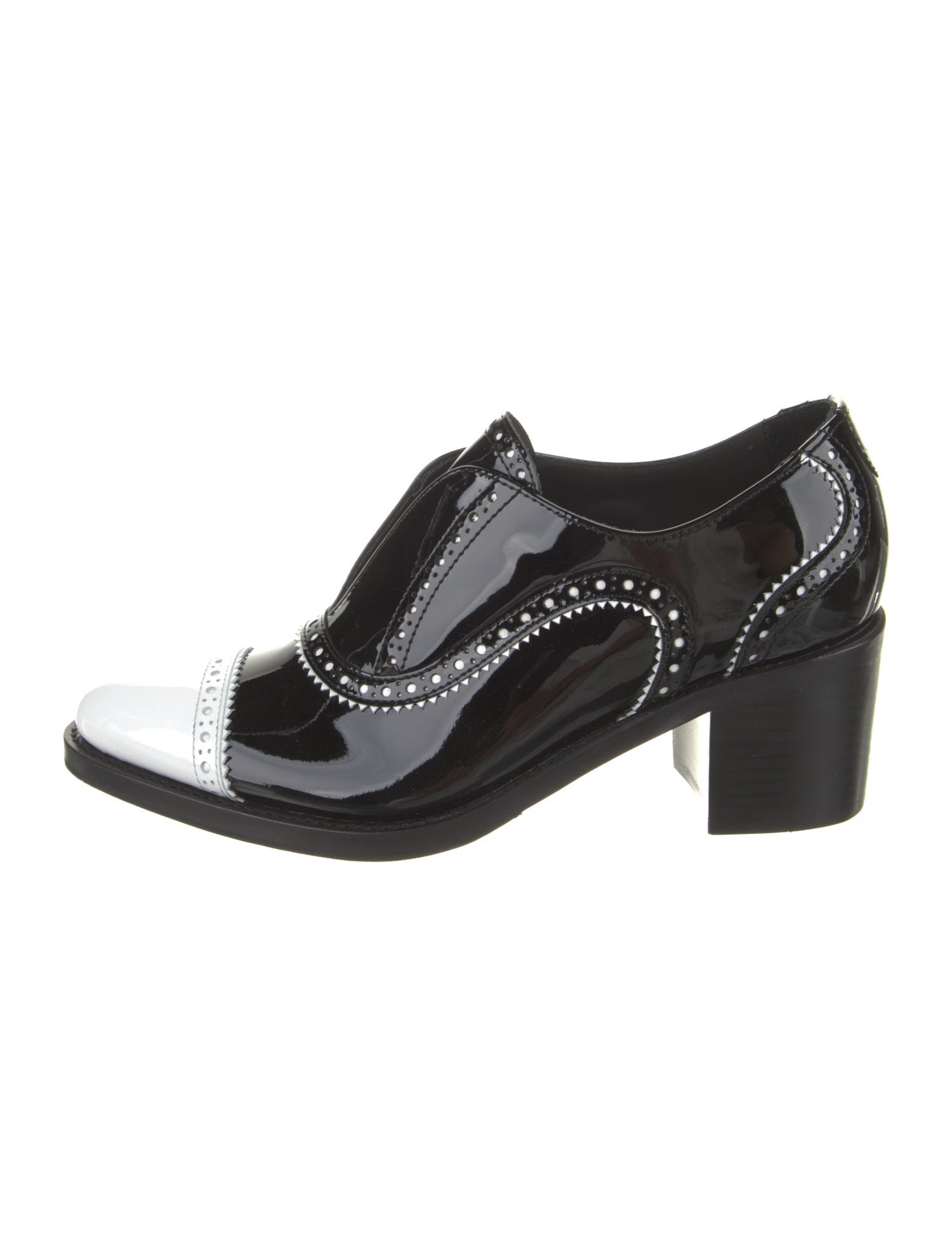 The Office of Angela Scott Patent Leather Scalloped Accent Pumps