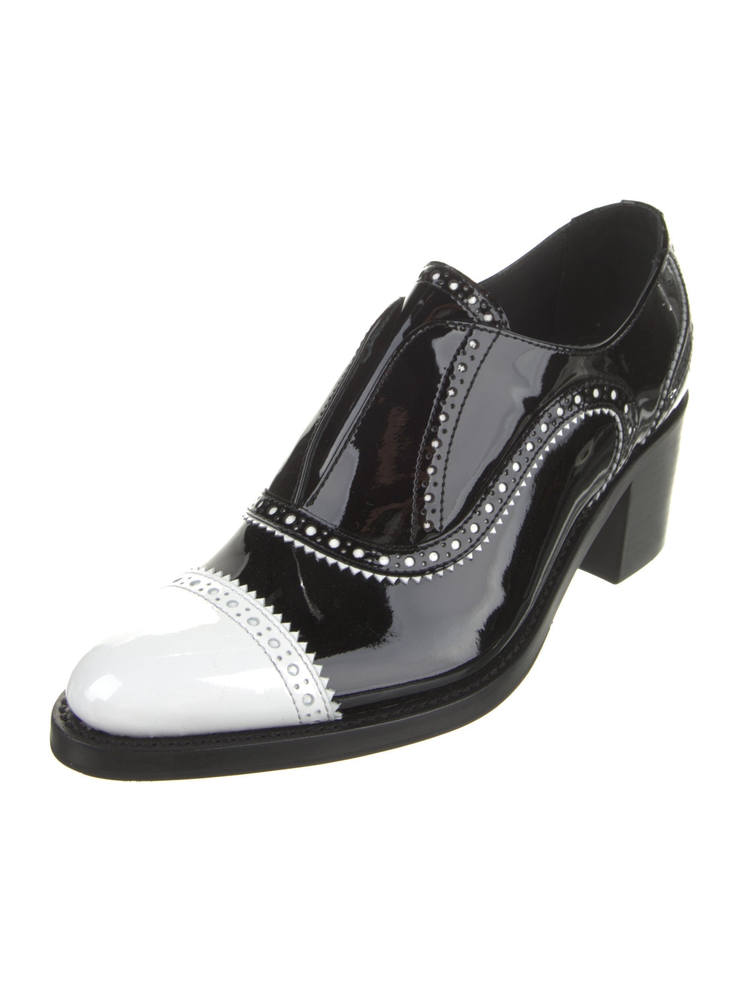 The Office of Angela Scott Patent Leather Scalloped Accent Pumps