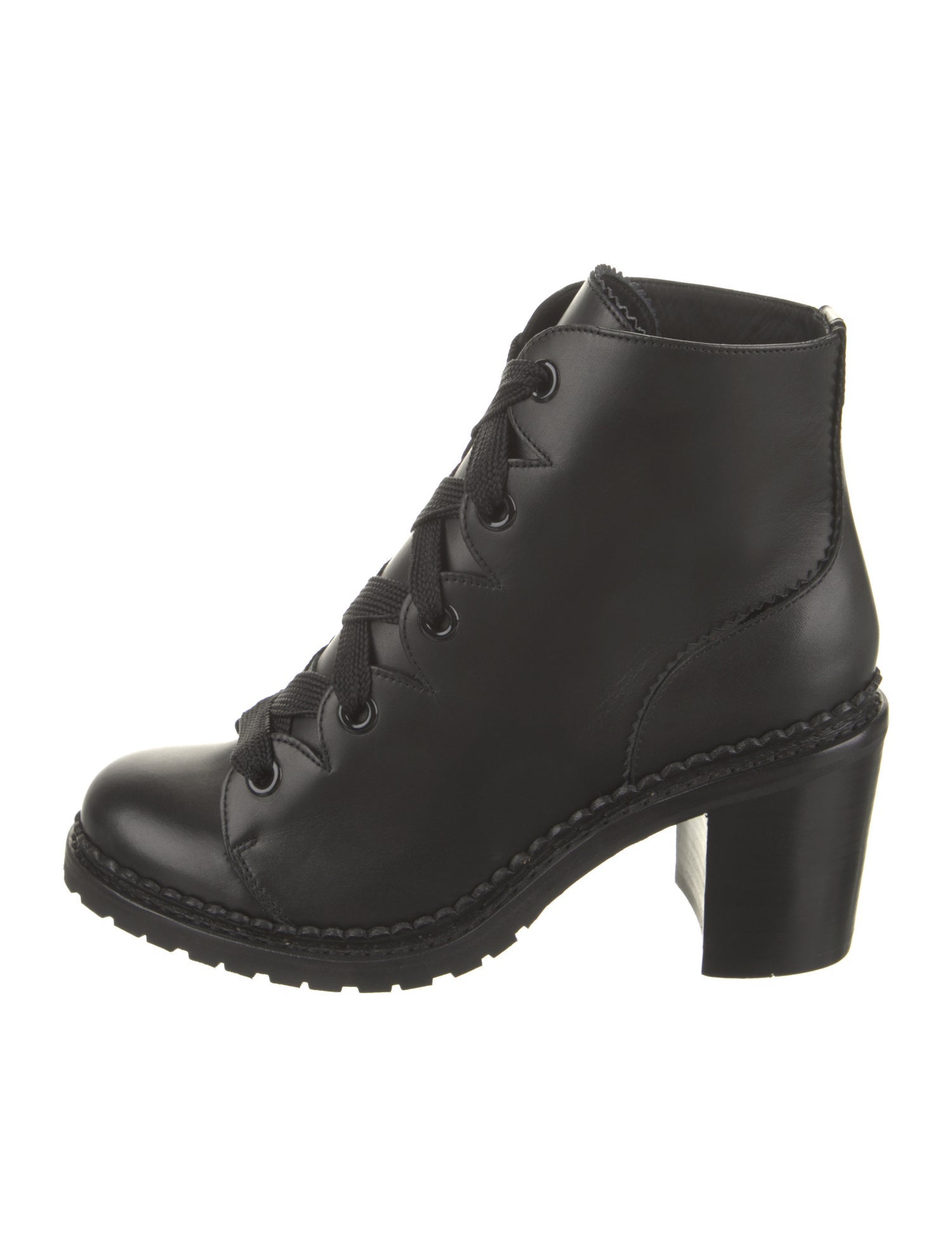 The Office of Angela Scott Leather Scalloped Accent Combat Boots