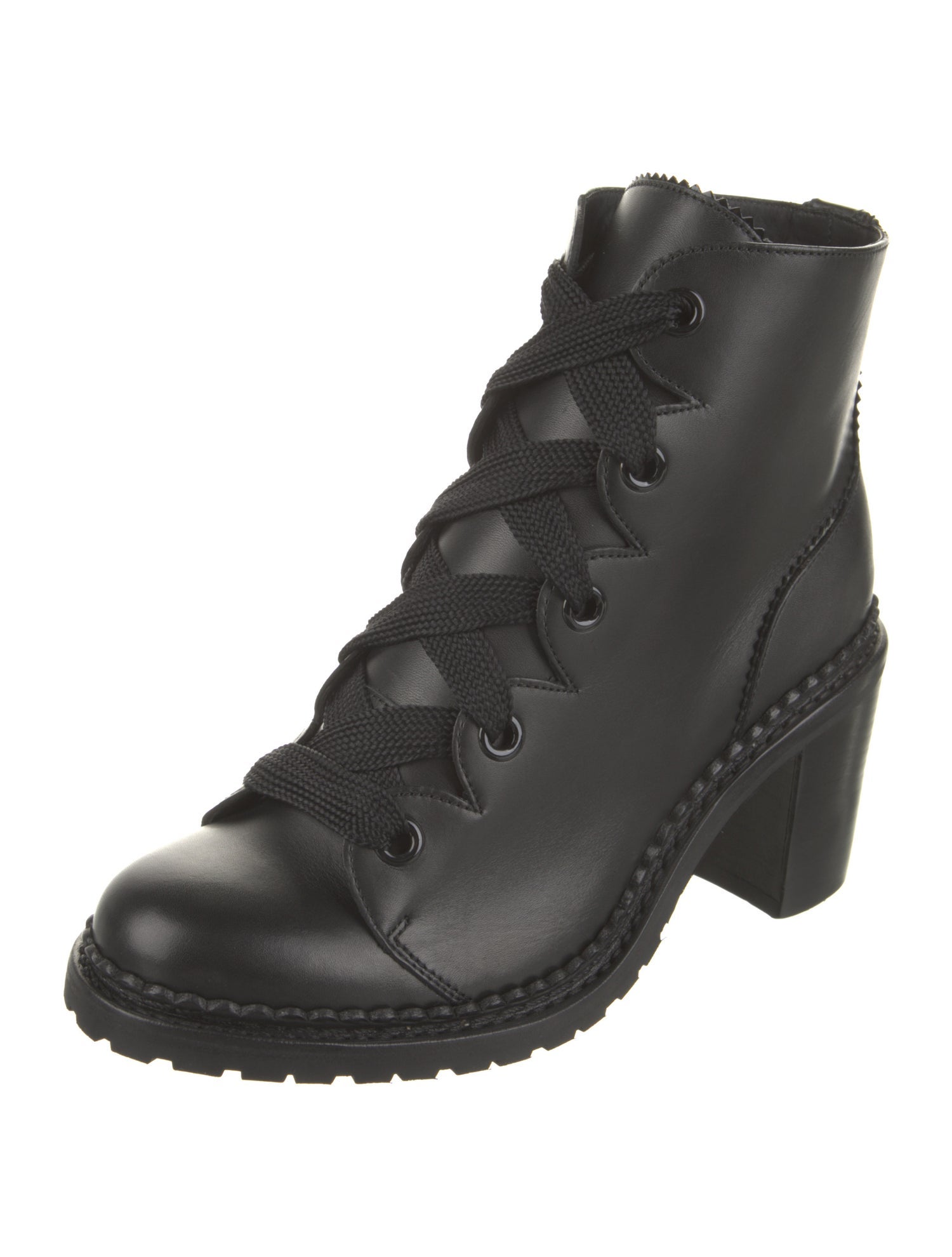 The Office of Angela Scott Leather Scalloped Accent Combat Boots