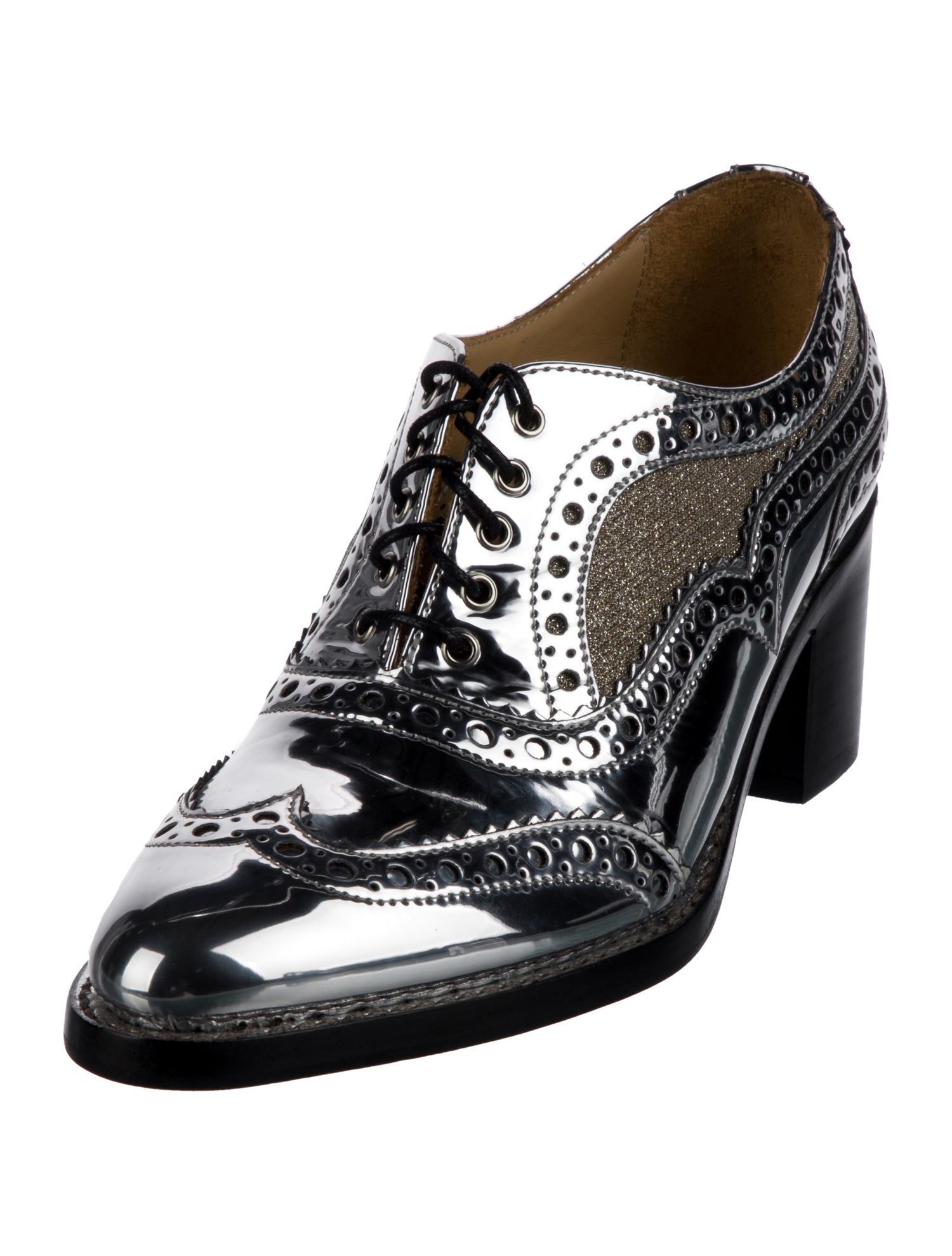 The Office of Angela Scott Leather Scalloped Accent Pumps