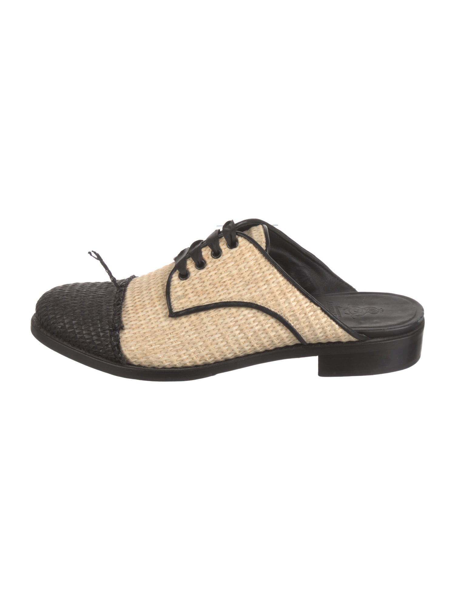 The Office of Angela Scott Straw Tweed Pattern Mules